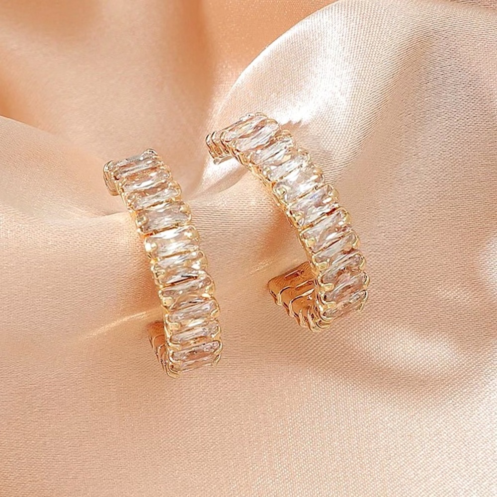 NEW Diamond like Luxurious Zircon Gold toned Cuff Hoop Earrings